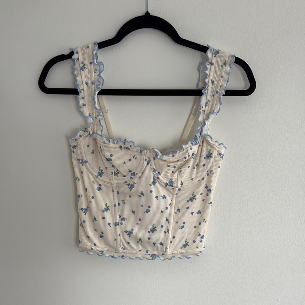 Cream Ruffled Bustier Crop Tank Top
